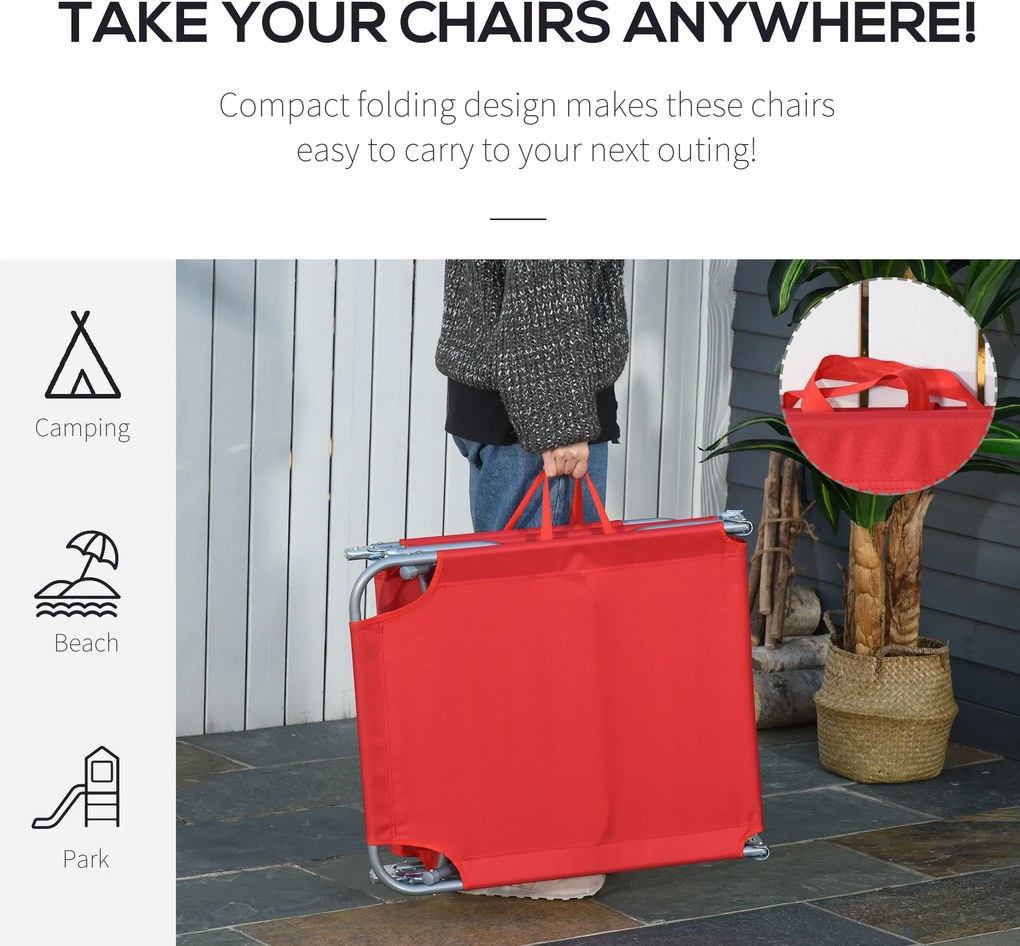 Outsunny Leżak Ogrodowy Składany z Regulowanym Oparciem, Stelaż Odporny na Rdzę, 187 x 55 x 24, Czerwony