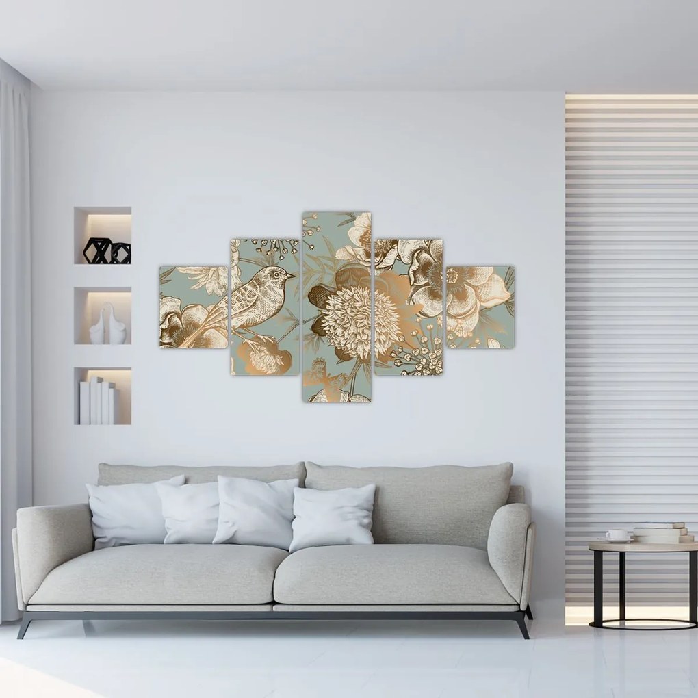 Obraz złotych kwiatów (125x70 cm)