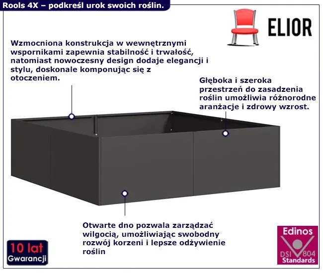 Czarna skrzynia ogrodowa na rośliny- Dolo 4X