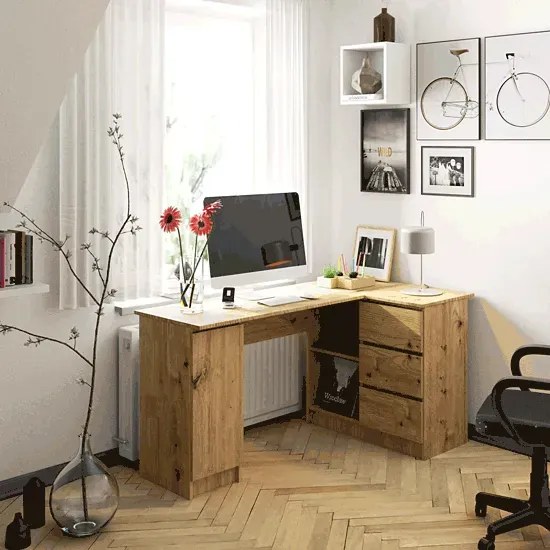 Narożne prawostronne biurko z szufladami dąb artisan Z4-R15
