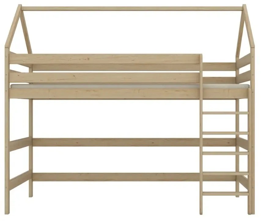 Łóżko domek na antresoli TOBI 2 200x80 sosna lakierowana KOCOT KIDS
