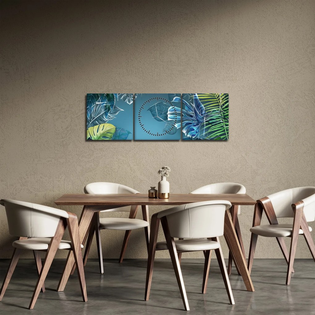 Obraz - Liście roślin tropikalnych (z zegarem) (90x30 cm)
