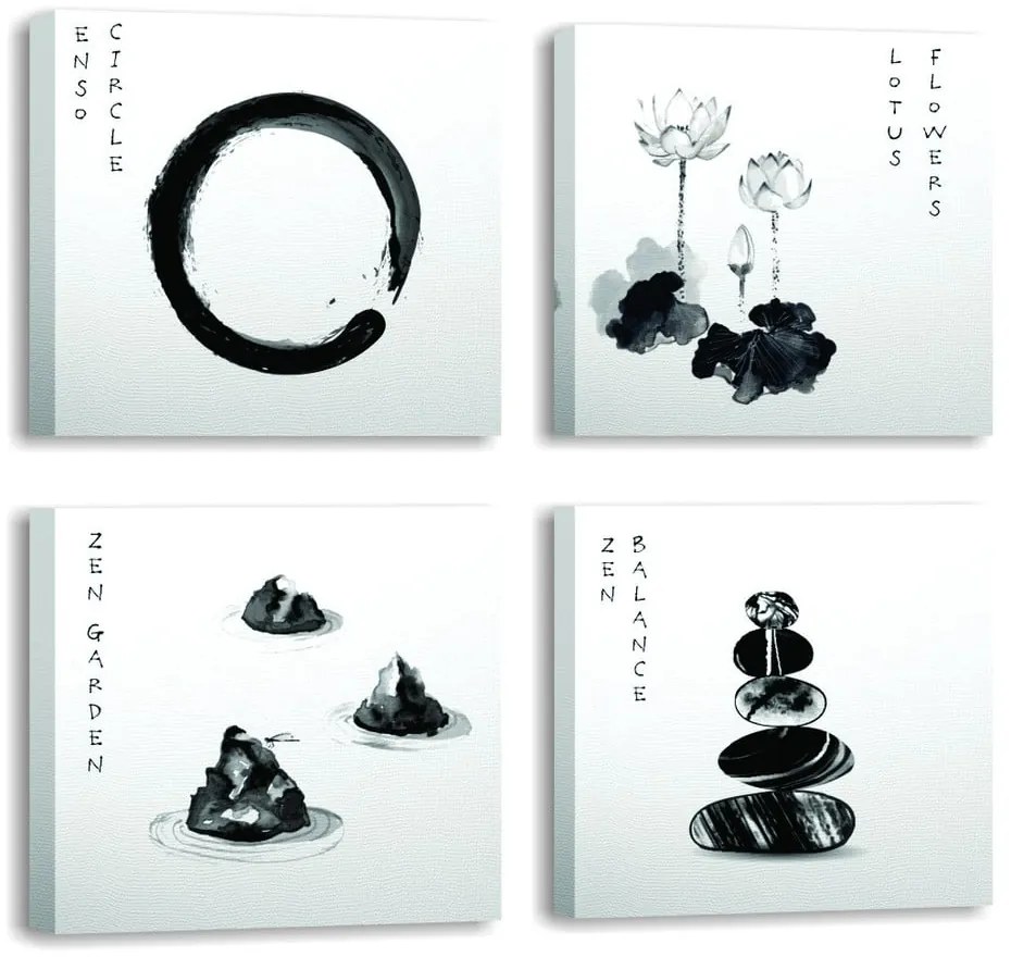 Obrazy zestaw 4 szt. 30x30 cm Japanese Zen – Wallity