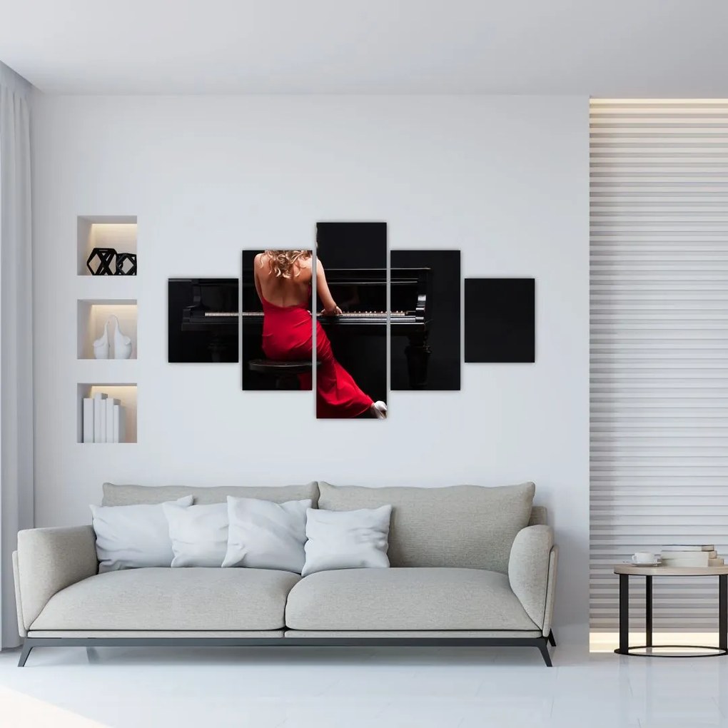 Obraz kobiety grającej na pianinie (125x70 cm)