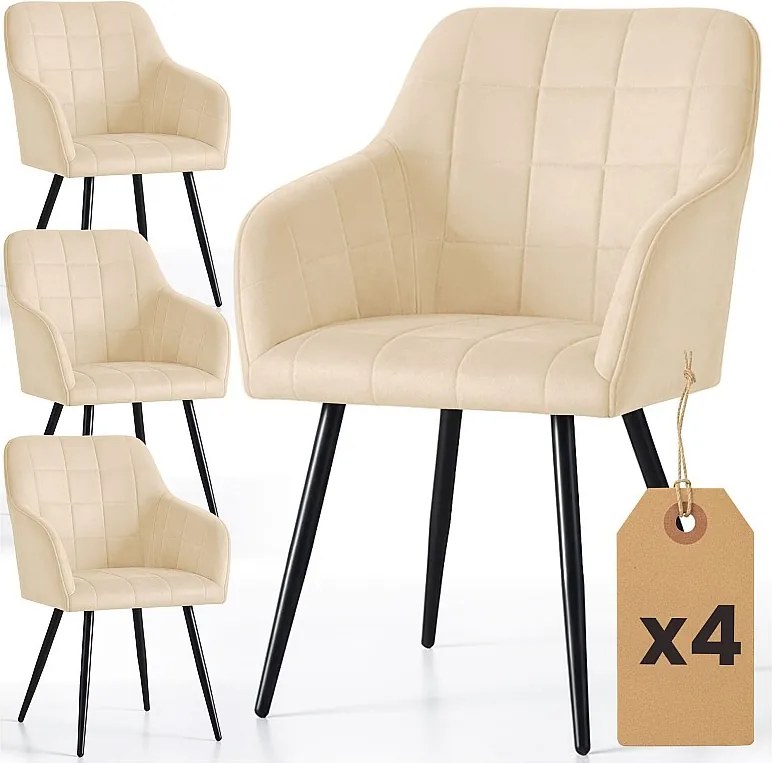 4x Krzesło tapicerowane z przeszyciami kwadratowymi Beżowe LUXANO Czarne nogi