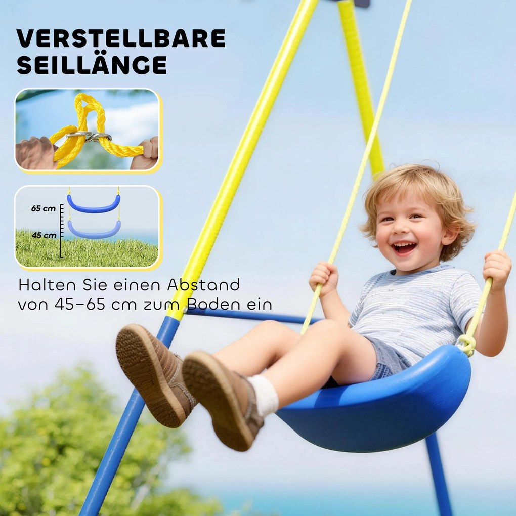 AIYAPLAY Stelaż huśtawki 4 w 1 - zestaw do 150 kg z huśtawką gniazdo, koszem do koszykówki, bramką do piłki nożnej i huśtawką typu U 288 x 160 x 220 cm | Aosom PL