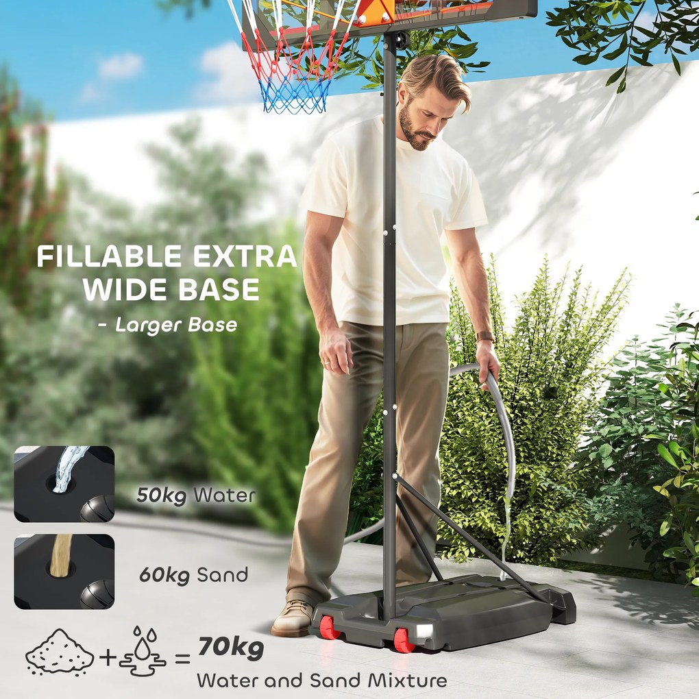 AIYAPLAY Kosz do koszykówki dla dzieci, regulowana wysokość 210-260 cm, na kółkach, od 6 lat, Czerwony