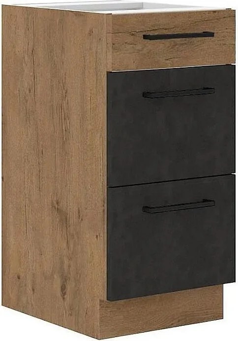 Szafka na garnki ROCK 3 szuflady 40 cm Dąb Lancelot & Szary Matera, szuflady z cichym domykiem, nowoczesny design