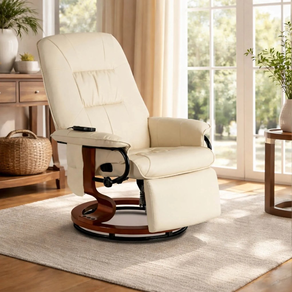 Fotel Masujący z Podnóżkiem WEST Beżowy Ekoskóra Nowoczesny