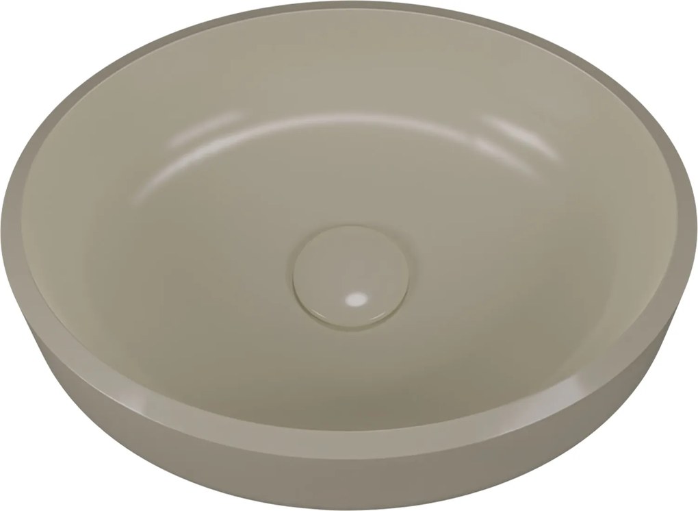 Umywalka z konglomeratu nablatowa okrągła beżowa 40 cm RONA beige : Wykończenie - w połysku