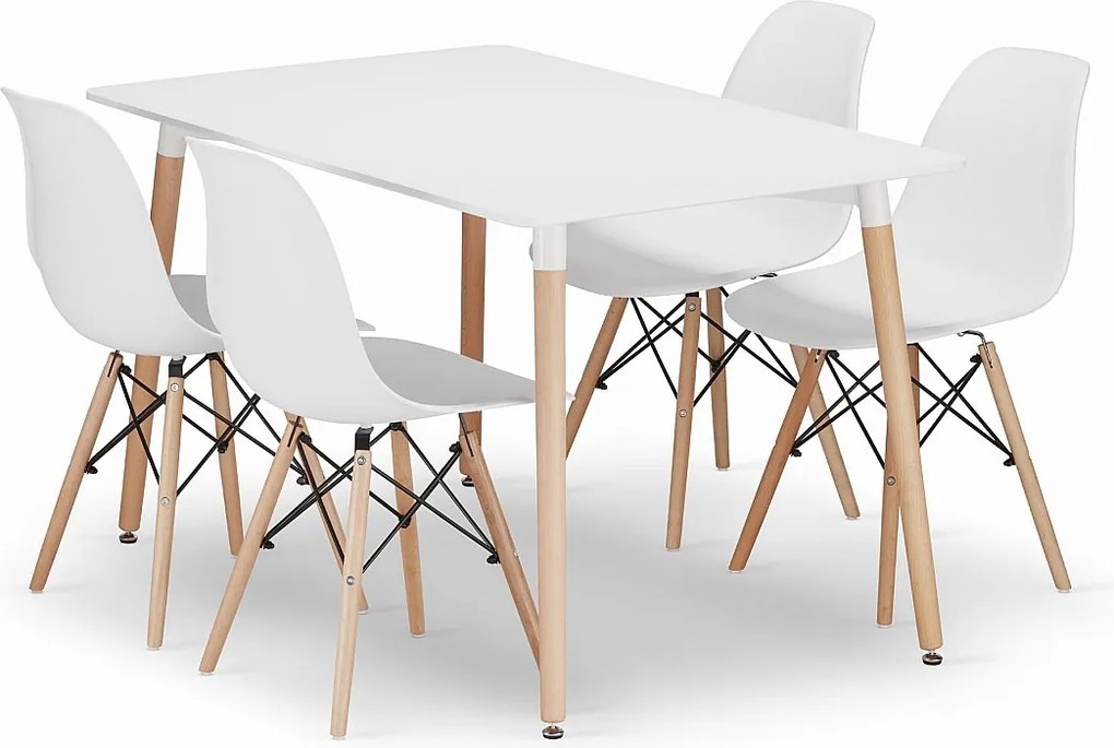 Zestaw obiadowy Valora | Stół YURO 120x80 biały + 4 krzesła OSAKA białe