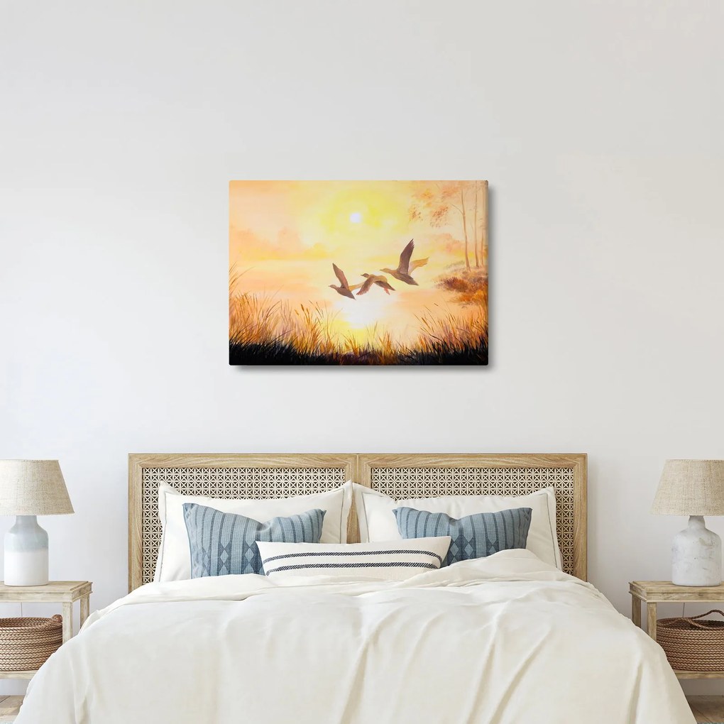 Obraz - Żurawie o zachodzie słońca (70x50 cm)