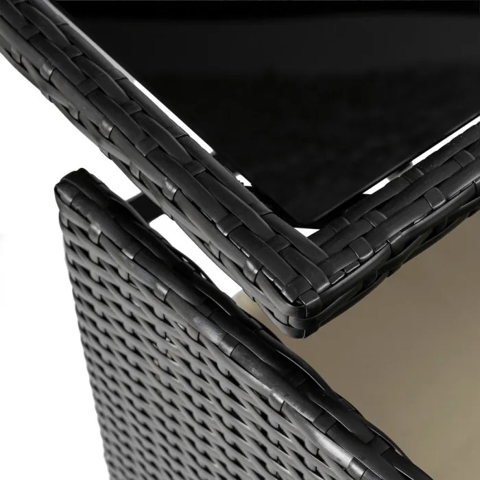 Zestaw Mebli Ogrodowych BONITO Czarny/Kremowy Fotele Pufy Stolik Technorattan Nowoczesny