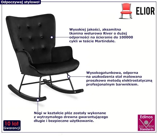 Czarny fotel bujany uszak do salonu - Dinn
