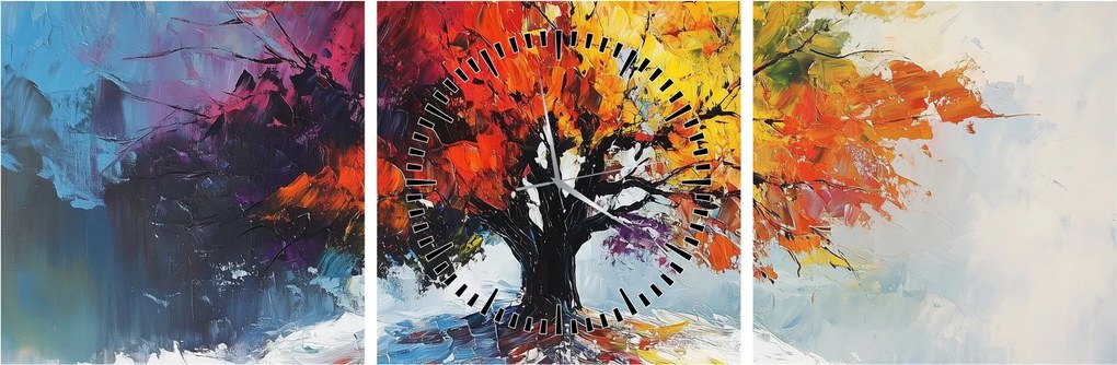 Obraz - Kolorowe drzewo (z zegarem) (90x30 cm)
