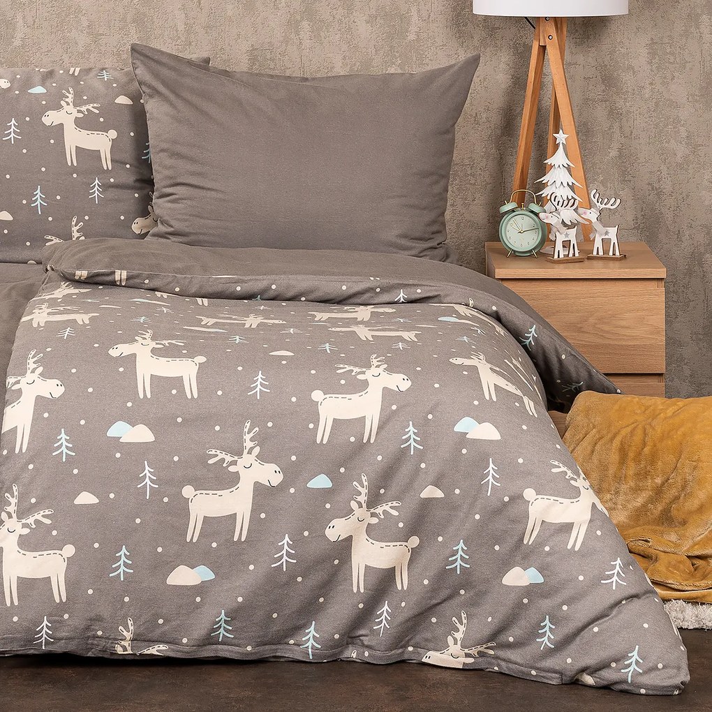 4Home Pościel flanelowa Happy reindeer, 140 x 220 cm, 70 x 90 cm
