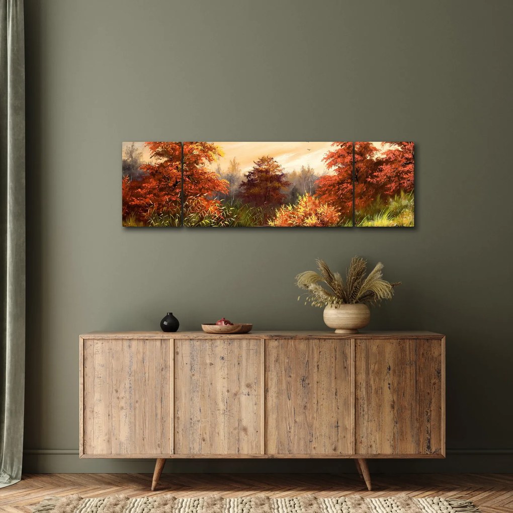 Obraz rzeki w jesiennym krajobrazie, obraz olejny (170x50 cm)
