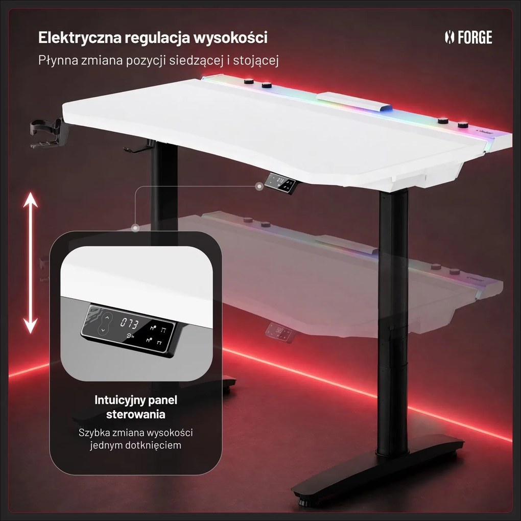 Biurko gamingowe elektryczne RGB Diablo X-Forge, 120x70 cm, biało-czarne