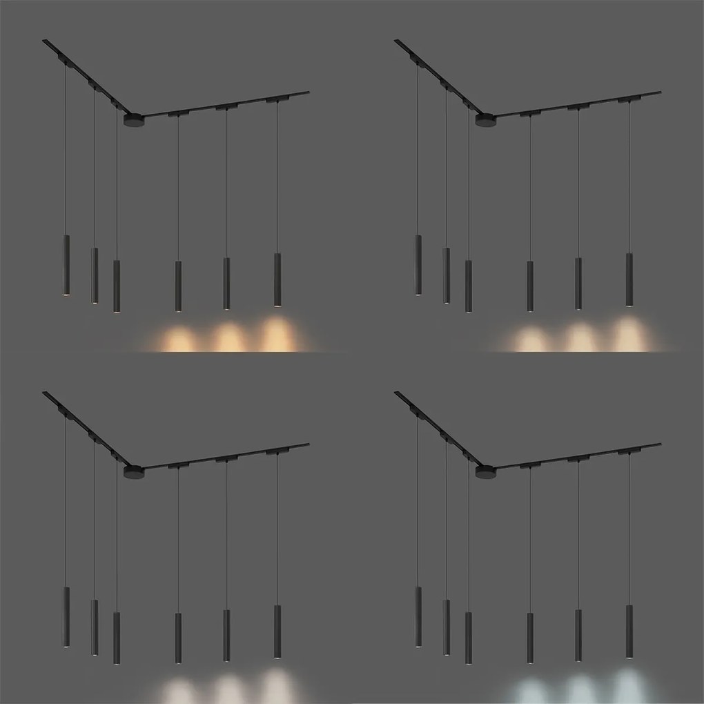 Nowoczesny system oświetlenia szynowego z 6 czarnymi lampami wiszącymi jednofazowymi - Magnetic Cassie