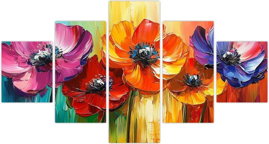 Obraz - Pięć kolorowych kwiatów (125x70 cm)