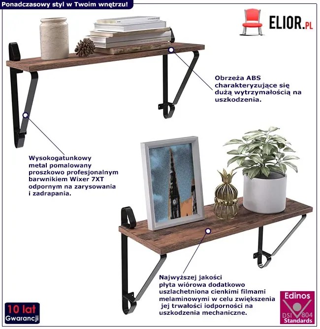Komplet 2 brązowych półek wiszących S6-R02