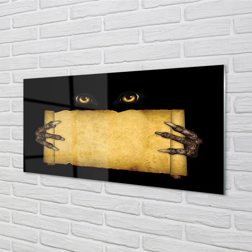 Panel szklany do Kuchni Straszne Oczy i Palce na Papierze
