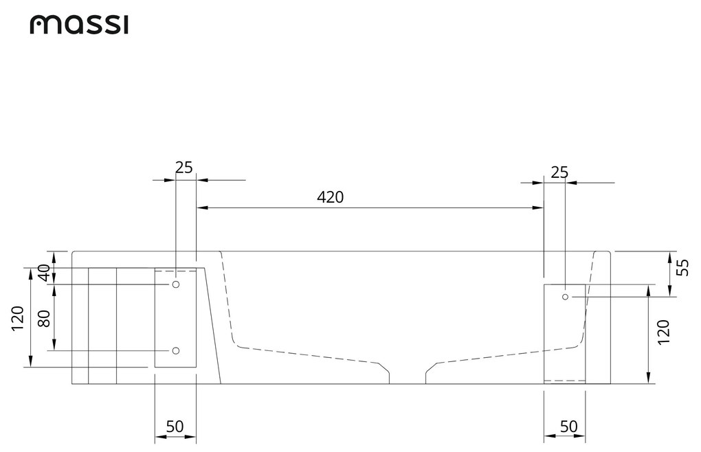 Umywalka betonowa wisząca / nablatowa półokrągła z półką bez otworu na baterię 65 x 30 cm LARMO | różne kolory : Kolor - Cappuccino, Typ montażu - podwieszana