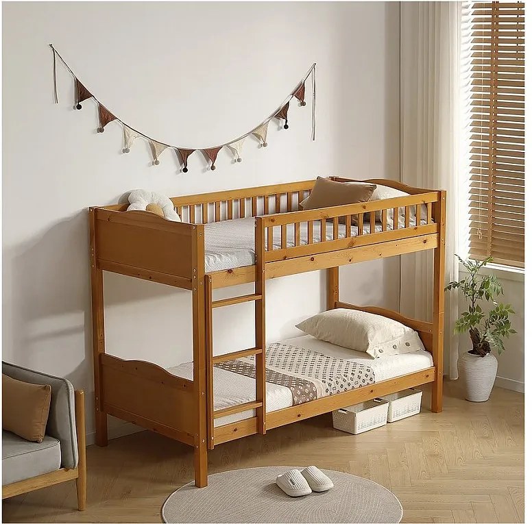 Łóżko piętrowe drewniane "Gabriel" - 90 x 190 cm - brązowe