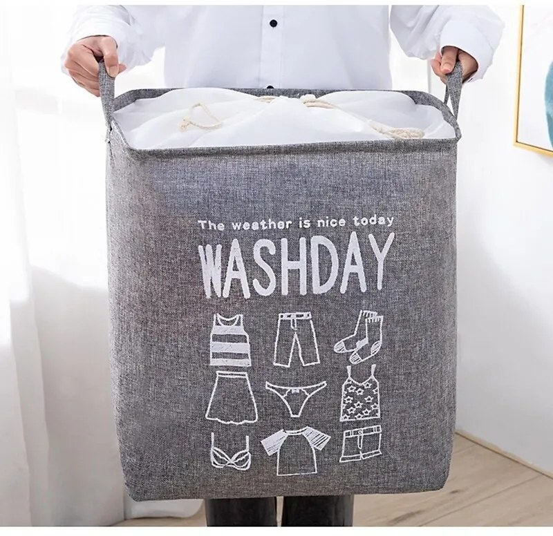 Kosz na pranie ze sznurkiem WASHDAY 50x40x50 cm