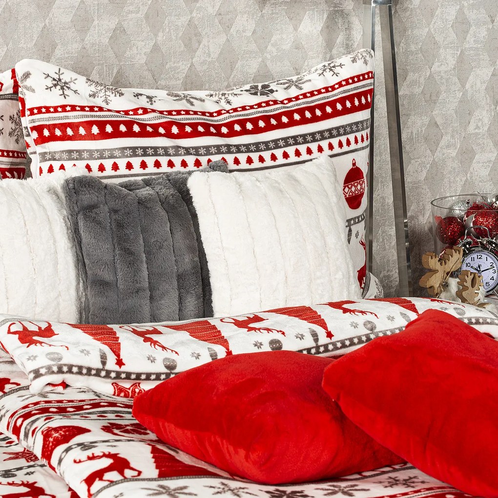 4Home Pościel mikrofranela Christmas Time czerwony, 140 x 200 cm, 70 x 90 cm