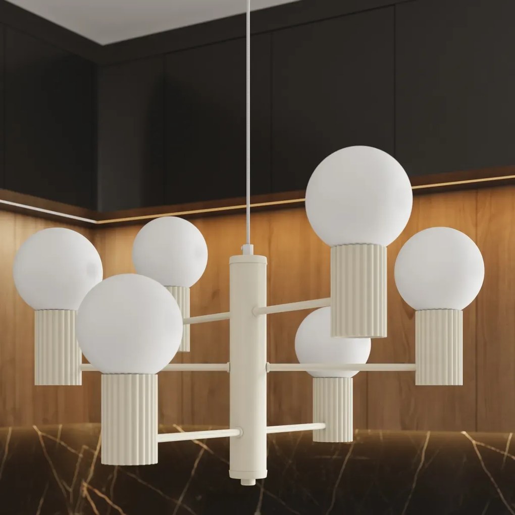 Żyrandol HALO 6 beżowy ryflowany SOLLUX  LIGHTING