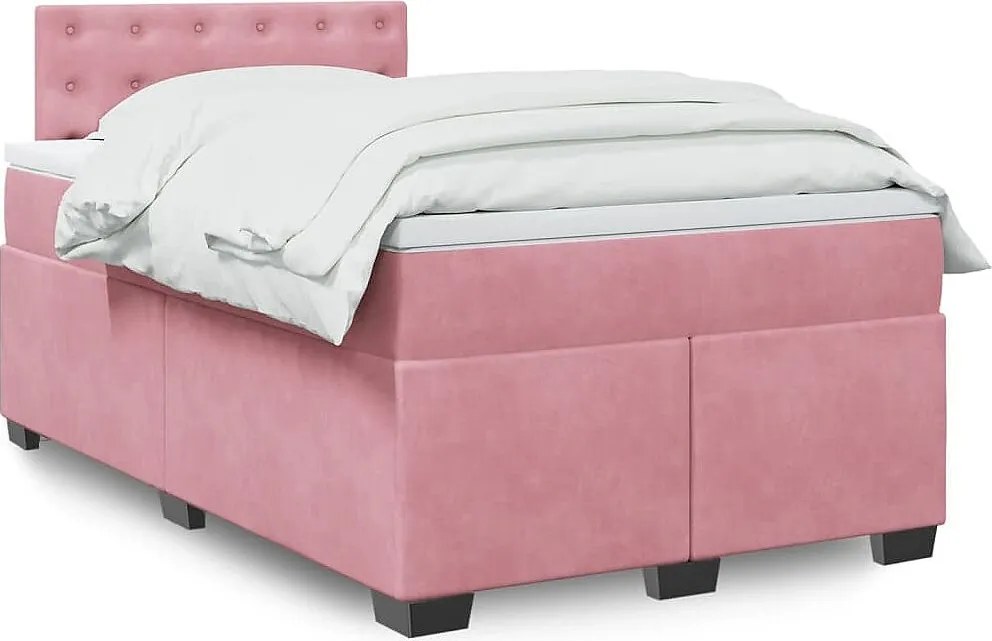 Łóżko z Stelażem i Materacem Różowe 120x200 cm Welur - Sprężyny Kieszeniowe - Wygodny Materac Ułatwiający Sen