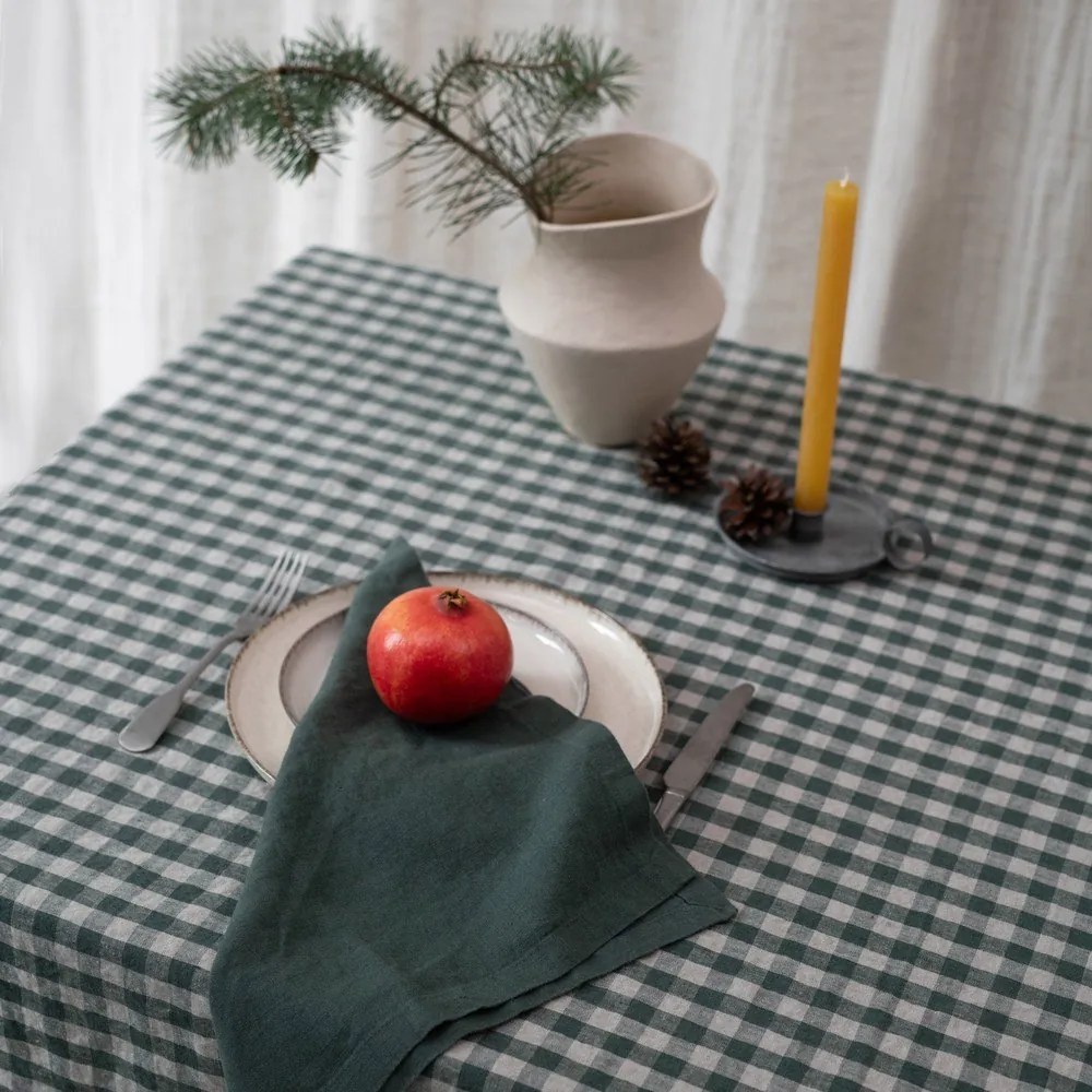 Lniany obrus 140x250 cm Forest Green Gingham – Linen Tales