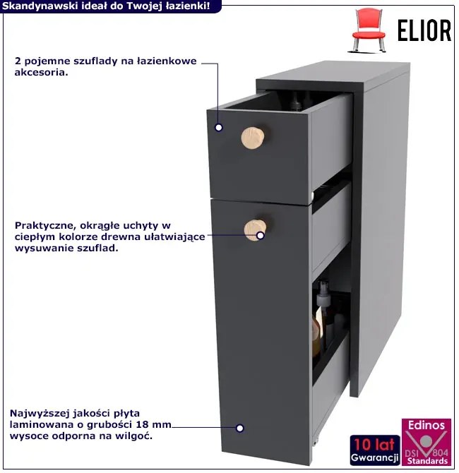 Czarna szafka do łazienki z 2 szufladami H0-E22