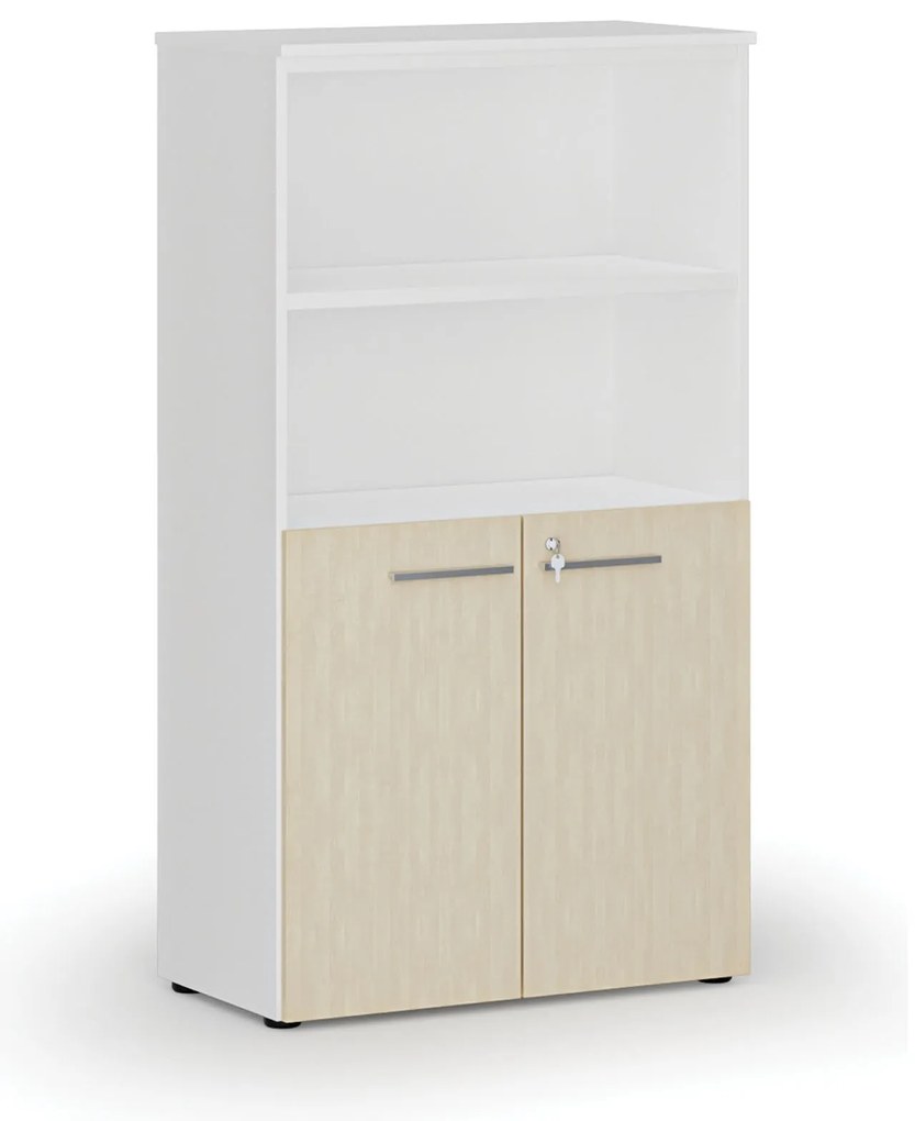 Szafa biurowa kombinowana PRIMO WHITE, drzwi na 2 poziomach, 800 x 420 x 1434 mm, biały/brzoza