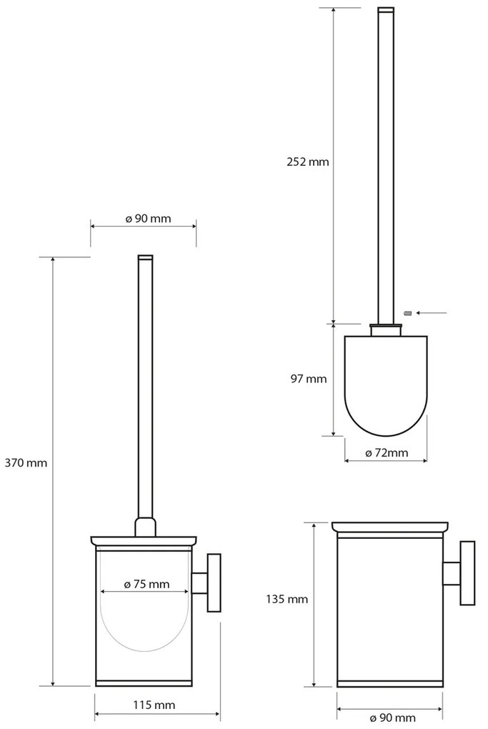 SAPHO XS305 X-Steel szczotka WC, mała cylindryczna, czarna szczotka, szczotkowana stal nierdzewna