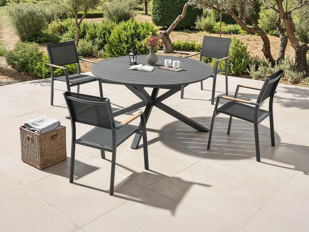 Stół ogrodowy z aluminium, okrągły, rozkładany dł. 150/200 cm - Antracytowy - YOHA od MYLIA