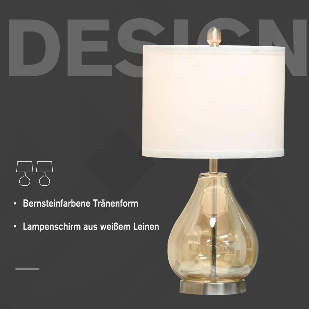 HOMCOM Zestaw 2 lamp stołowych Zestaw 2 opraw stołowych E27 Lampka nocna len szkło bursztynowy