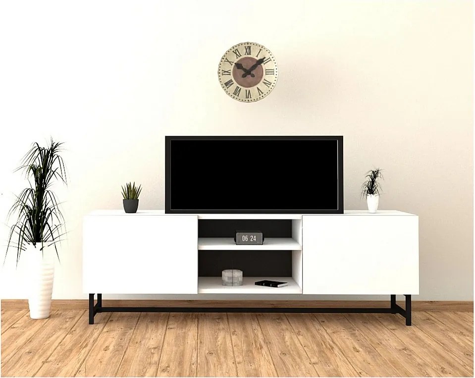 Stojak pod telewizor – 150 cm x 50 cm x 36,8 cm – Biały – Płyta wiórowa pokryta melaminą