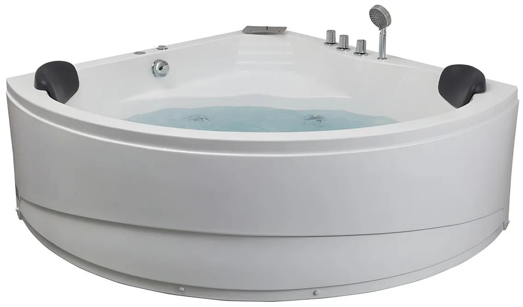 Wanna narożna AGLENA z hydromasażem i systemem kaskad – 2-osobowa – 350 l – 150 × 150 × 60 cm (dł. × szer. × wys.)