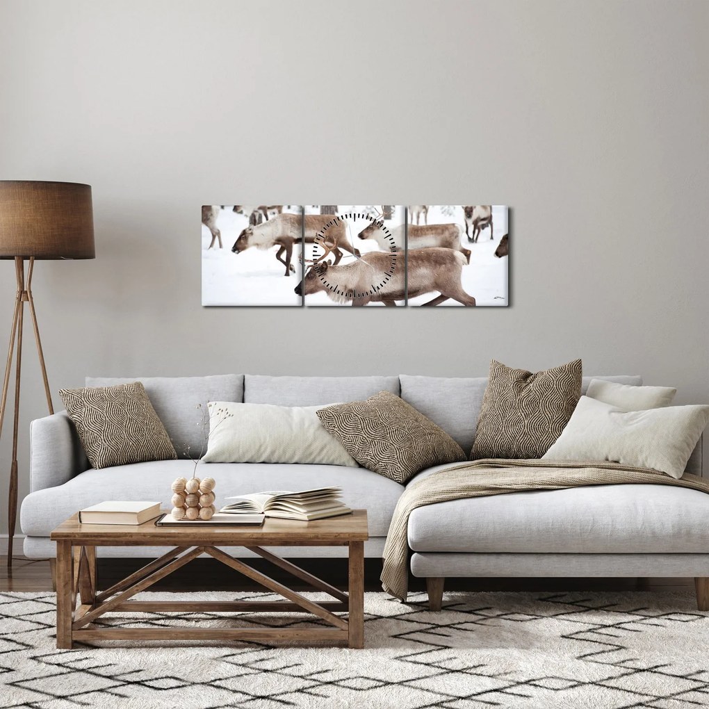 Obraz - Renifer (z zegarem) (90x30 cm)
