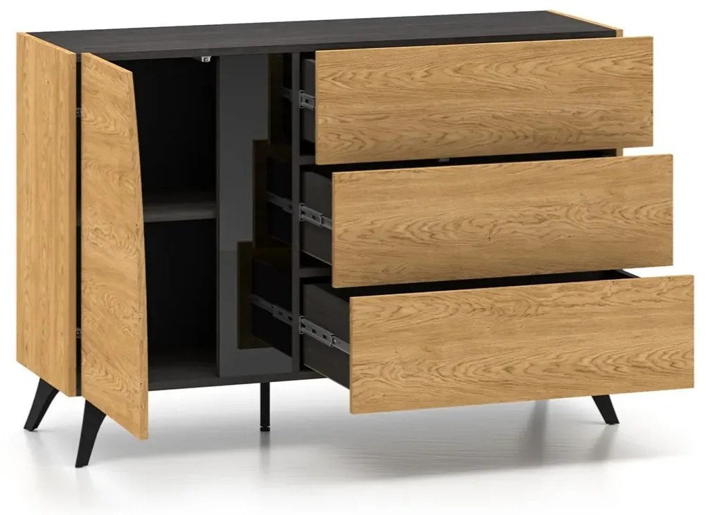 Komoda HESTIA 1D3S 120cm dąb/czarna ML MEBLE