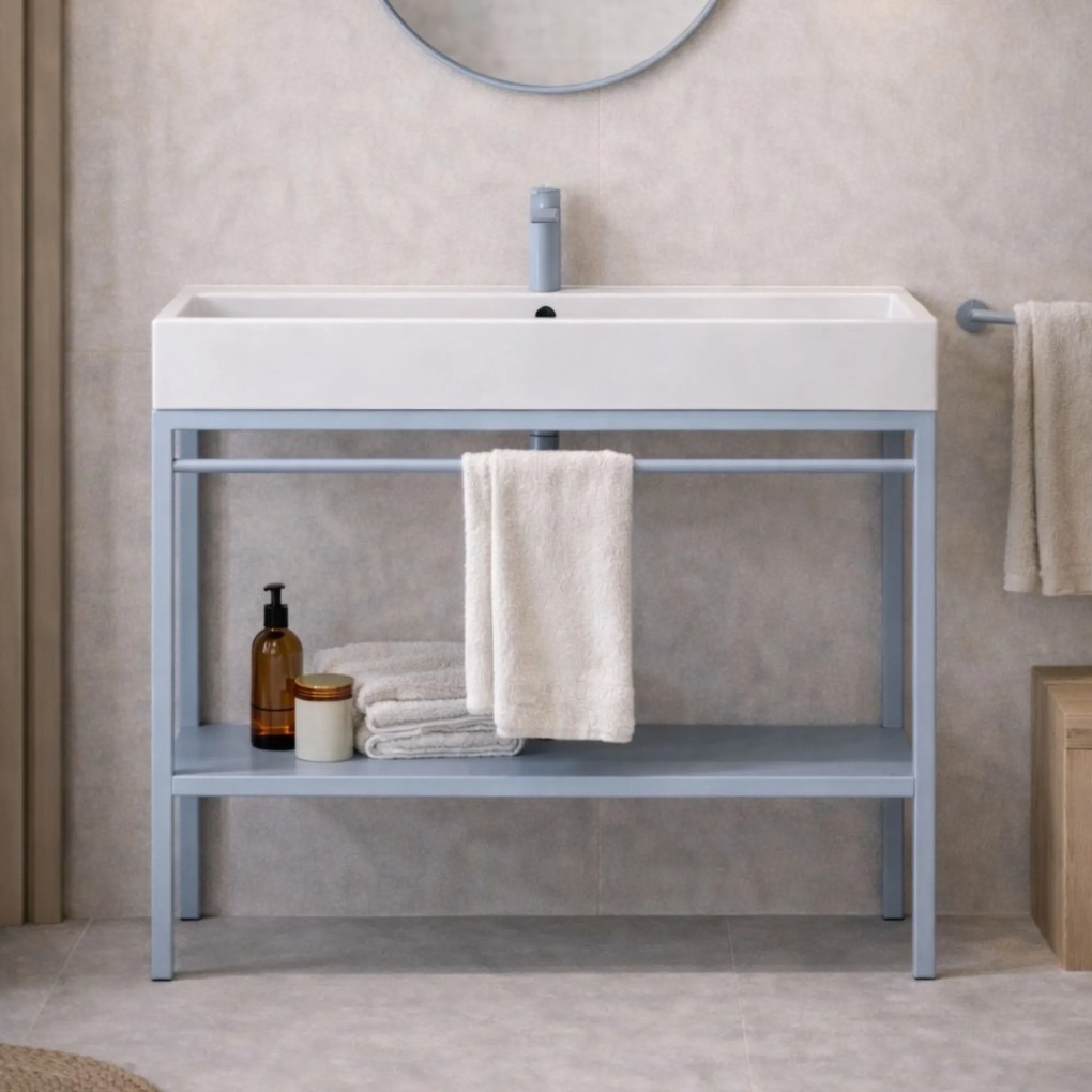 Zestaw umywalka z konglomeratu NAVI 70 x 45 cm + stojąca konsola NAVI Step | Różne kolory | Różne rozmiary : Kolor - Niebieski, Otwór na baterię - Dwa otwory, Rozmiar - 100 x 45 cm