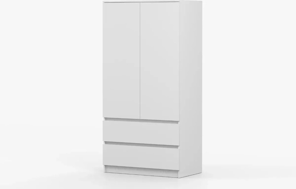 Szafa Latifa 2D2S biała 90 cm 2-drzwiowa z szufladami bezuchwytowa