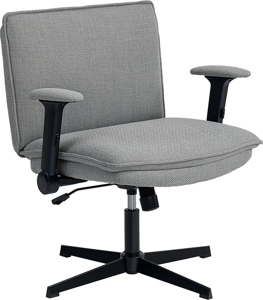 HOMCOM Krzesło biurowe z podnoszonymi podłokietnikami, szerokie krzesło biurowe w stylu lnianym, regulowane pod kątem wysokości, na bazie ze stali, szary