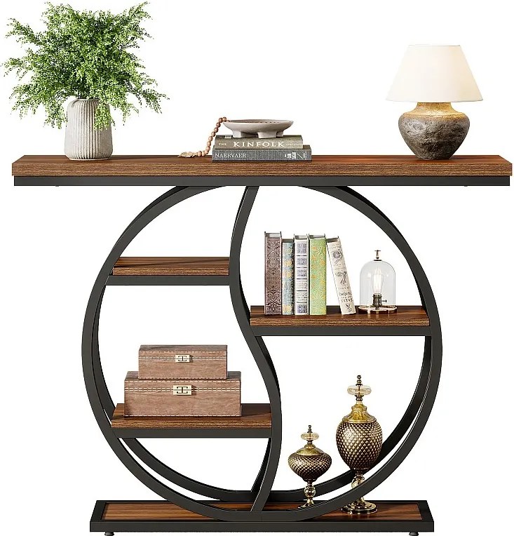 Stół konsolowy przemysłowy 4-poziomowy, 120 x 30 cm, z okrągłą podstawą