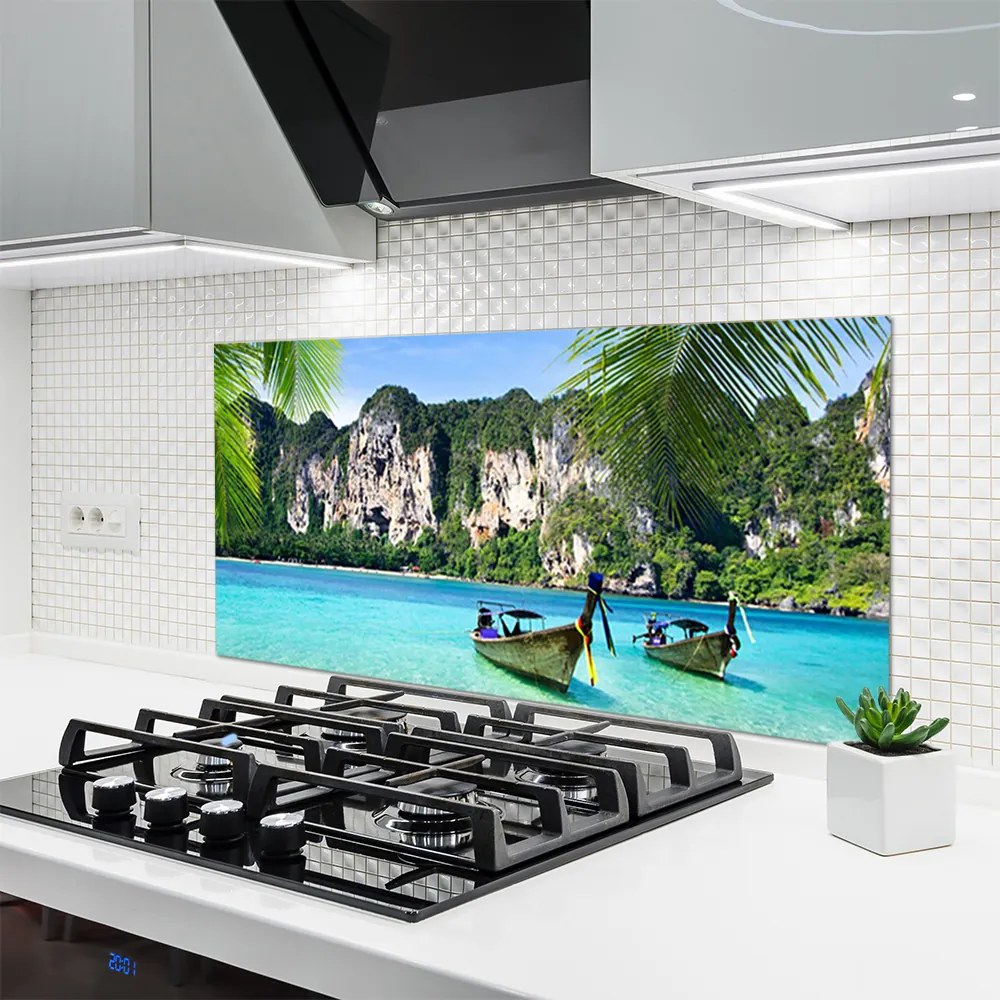 Szkło Dekoracyjne do Kuchni Kolorowe Łodzie na Falach