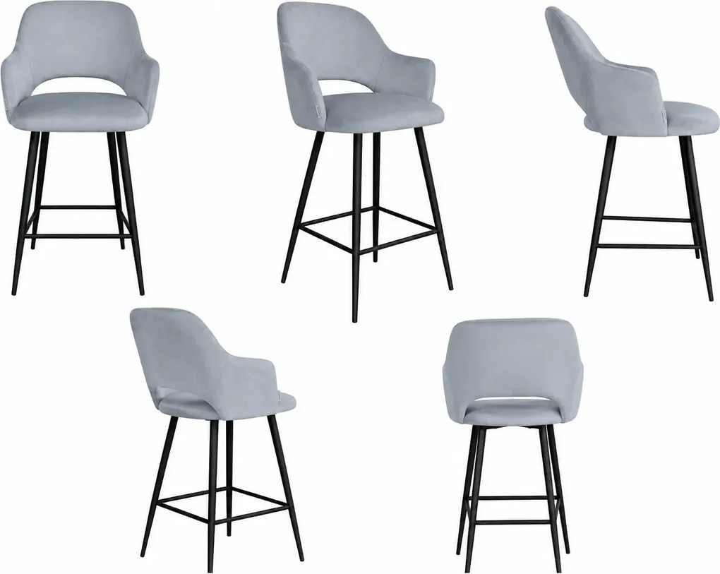 Hoker Milano krzesło barowe tkanina Welur podstawa metalowa : Kolor nogi - Czarna stożek, Kolor tkaniny - VELVET - BL06, Typ siedziska - Siedzisko obrotowe 360°