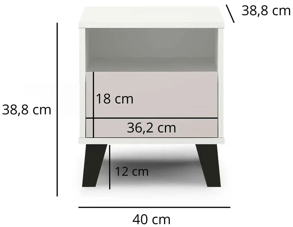Skandynawski stolik nocny z szufladą biały + kaszmir W0-P34