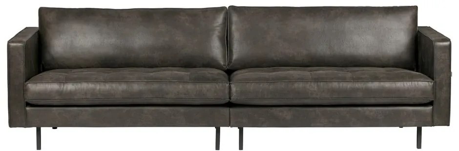 Czarna sofa ze skóry z recyklingu BePureHome Rodeo, 277 cm